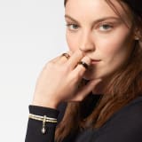 Serpenti Forever bracelet in flash diamond white braided calf leather, with light gold-plated brass chain and magnetic clasp. Captivating snakehead charm with black and white agate enamel scales and black enamel eyes. SERP-BRAIDCHAIN-WCL-FD image 1