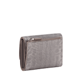BULGARI BULGARI compact yen wallet in silver pearled karung skin outside with foggy opal grey nappa leather interior. Iconic palladium-plated brass clip with flap closure. 293496 image 3