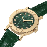Bvlgari Bvlgari 50th Anniversary Limited Edition watch with 18 kt yellow gold case and bezel engraved with BVLGARI ROMA logo, Verde Alpi green marble dial, 12 diamond indexes and dark green alligator bracelet. Water-resistant up to 30 metres 104111 image 2