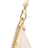 Serpenti Ellipse medium shoulder bag in Urban grain and smooth ivory opal calf leather with flamingo quartz pink grosgrain lining. Captivating snakehead closure in gold-plated brass embellished with black onyx scales and red enamel eyes. 1190-UCL image 10