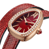 Serpenti watch with 18 kt rose gold case set with brilliant cut diamonds, red lacquered dial and interchangeable double spiral bracelet in red karung leather. 102730 image 3