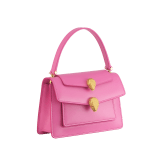 Alexander Wang x Bulgari small belt bag in azalea quartz pink calf leather with black nappa leather lining. Captivating double Serpenti head magnetic closure in antique gold-plated brass embellished with red enamel eyes. 292314 image 2