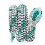Serpenti Misteriosi Pallini High Jewellery watch with mechanical manufacture micro-movement with manual winding, 18 kt white gold case and bracelet set with diamonds, emeralds and Paraiba tourmalines, and pavé-set diamond dial 103882 image 3