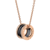 B.zero1 necklace with 18 kt rose gold chain and round pendant with two 18 kt rose gold loops set with pavé diamonds on the edges and a black ceramic spiral. 350056 image 1