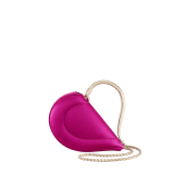 Serpenti Cuoricino mini top handle bag in magenta satin with magenta nappa leather lining. Captivating snake body-shaped top handle in light gold-plated brass embellished with engraved scales; press-button closure. SRN-001-1366XS image 1