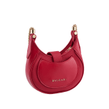 Serpenti Ellipse micro crossbody bag in soft drummed and smooth flamingo quartz pink calf leather with flamingo quartz pink gros grain lining. Captivating snakehead closure in gold-plated brass embellished with red enamel eyes. Online exclusive colour. SEA-MICROHOBOb image 3