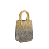 Serpentine mini tote bag in natural suede with different-size degradé gold crystals and black nappa leather lining. Captivating snake body-shaped handles in gold-plated brass embellished with engraved scales and red enamel eyes. 292824 image 2