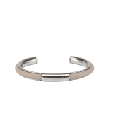 BULGARI BULGARI Man bangle in palladium-plated brass with foggy opal grey calf leather inserts. Iconic BULGARI logo engraving and enamelled double logo on the edges. BBM-LOGOCONTR-UCL-FO image 1