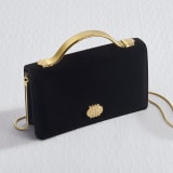 Tubogas Top Handle bag in black velvet with black nappa leather lining. Iconic Tubogas handle in gold-finished brass with Parentesi details and clasp closure, both set with zirconia. 295644 image 5