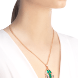 Serpenti 18 kt rose gold necklace set with blue sapphire eyes, malachite elements and pavé diamonds on the pendant. 356782 image 2