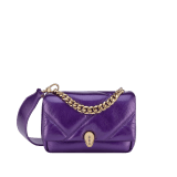 Serpenti Cabochon Maxi Chain mini crossbody bag in vivid amethyst purple calf leather with graphic maxi quilted motif and emerald green nappa leather lining. Captivating magnetic snakehead closure in light gold-plated brass embellished with dark grey hematite scales and red enamel eyes. 292886 image 1