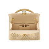 " Serpenti Pallini mini top handle bag with gold-plated brass elements embroidered on gold Liquid Metal calfskin. Captivating gold-plated brass Pallini handle and snakehead magnetic closure in gold-plated brass, embellished with full pavé zirconia and black onyx eyes." 294799 image 3