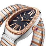 Serpenti Tubogas single spiral watch with stainless steel case, 18 kt rose gold bezel set with brilliant cut diamonds, black opaline dial, 18 kt rose gold and stainless steel bracelet. 102098 image 2