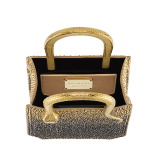 Serpentine mini tote bag in natural suede with different-size degradé gold crystals and black nappa leather lining. Captivating snake body-shaped handles in gold-plated brass embellished with engraved scales and red enamel eyes. 292824 image 4