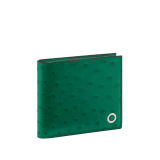 BULGARI BULGARI Man hipster compact wallet in soft, vivid emerald green shiny ostrich skin with vivid emerald green nappa leather interior. Iconic palladium-plated brass décor and folded closure. 293295 image 1