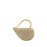 Serpenti Cuoricino mini top handle bag with gold Neige Pavé Crystals applied on a suede base and bright Travertino nappa leather lining. Captivating snake body-shaped top handle in gold-plated brass embellished with engraved scales; press-button closure. 295410 image 2