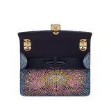 Serpenti Forever Day-to-Night small shoulder bag in multigradient Fireworks Crystals with black nappa leather lining. Captivating snakehead magnetic closure in gold-plated brass embellished with diamond-cut engraving on the scales, and black onyx eyes. SEA-001-1281S-fireworks image 3