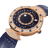 DIVAS‘ DREAM Uhr mit mechanischem Manufakturwerk, Automatikaufzug, Gehäuse aus 18 Karat Roségold mit runden Diamanten im Brillantschliff und Saphiren, drehbaren Aventurin-Scheiben mit Diamanten und aufgedruckten Konstellationen und Armband aus dunkelblauem Alligatorleder 102843 image 2