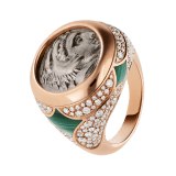 Monete 18 kt rose gold ring set with an ancient coin, malachite elements and pavé diamonds AN858468 image 1