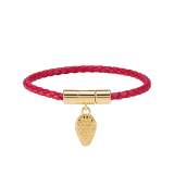 Serpenti Forever bracelet in amaranth garnet red braided calf leather. Captivating snakehead charm in gold-plated brass, complete with red enamel eyes, attached to the clasp at the front. SERPHERBRAID-WCL-AG image 1