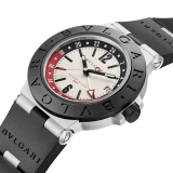 Bvlgari Aluminium GMT watch with mechanical movement, automatic winding, GMT 24h function, 40 mm aluminium case, black rubber bezel with double logo engraving, white dial, SLN indexes and hands, titanium caseback and black rubber bracelet. Water-resistant up to 100 metres 103963 image 2