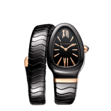 Serpenti Spiga single spiral watch with black ceramic case, black lacquered dial and black ceramic bracelet set with 18 kt rose gold elements. 102734 image 1