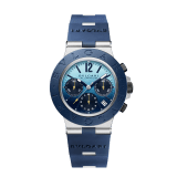 Bvlgari Aluminium Capri Edition watch with mechanical manufacture movement, automatic winding, chronograph, 40 mm aluminium case, dark blue rubber bezel and bracelet, and blue shaded dial. Water-resistant up to 100 metres. Special Edition limited to 1,000 pieces 103844 image 1