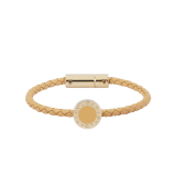 BULGARI BULGARI bracelet in Sahara amber light brown braided calf leather with light gold-plated brass clasp closure. Iconic décor in light gold-plated brass embellished with Sahara amber light brown enamel. BB-LOGO-WCL-SA image 1