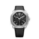 Octo Roma Chronograph watch with mechanical manufacture movement, automatic winding and chronograph functions, satin-brushed and polished stainless steel case and interchangeable bracelet, black Clous de Paris dial. Water-resistant up to 100 meters. 103471 image 5