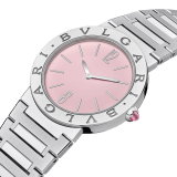 BULGARI BULGARI watch featuring a stainless steel case and bezel engraved with double logo, polished and satin-brushed stainless steel bracelet and pink lacquered dial. Water-resistant up to 30 metres. Limited edition of 350 pieces. 103711 image 2