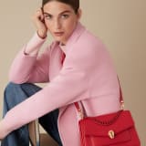 "Serpenti Forever" maxi chain crossbody bag in Amaranth Garnet red nappa leather, with Pink Spinel fuchsia nappa leather inner lining. New Serpenti head closure in gold-plated brass, finished with small red carnelian scales in the middle and red enamel eyes. 1138-MCNa image 5