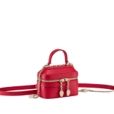 Serpenti Forever mini jewelry box bag in grained, amaranth garnet red Urban calf leather. Captivating snakehead zip pulls and light gold-plated brass chain embellishment. SEA-NANOJWLRYBOX image 1