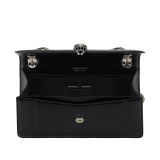 Serpenti Forever medium shoulder bag in black calf leather with black nappa leather lining. Captivating snakehead magnetic closure in light gold-plated brass embellished with beige noisette enamel and light gold-plated brass scales, and black onyx eyes. SEA-001-1344M image 3