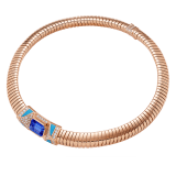 Bvlgari Tubogas 18 kt rose gold necklace set with a central tanzanite, turquoise inserts and pavé diamonds CL860175 image 2