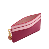 Credit card holder in ruby red and desert quartz calf leather. Serpenti charm in black and white enamel with green malachite enamel eyes and Bulgari logo in metal characters. SEA-CC-HOLDER-CLa image 2