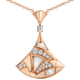 DIVAS' DREAM necklace in 18 kt rose gold with pendant set with mother-of-pearl elements, one diamond and pavé diamonds. 350065 image 3