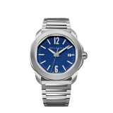 Octo Roma Automatic watch with mechanical manufacture movement, automatic winding, satin-brushed and polished stainless steel case and interchangeable bracelet, blue Clous de Paris dial. Water-resistant up to 100 meters. 103739 image 1