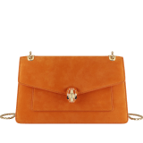 Serpenti Forever medium shoulder bag in black calf leather with black nappa leather lining. Captivating snakehead magnetic closure in light gold-plated brass embellished with beige noisette enamel and light gold-plated brass scales, and black onyx eyes. SEA-001-1344M image 1