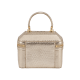 Serpenti Forever jewelry box bag in light gold Molten karung skin with black nappa leather lining. Captivating snakehead zip pullers and chain strap decors in light gold-plated brass. 1177-MoltK image 3