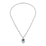 Serpenti 18 kt white gold necklace set with a blue sapphire on the head, emerald eyes and pavé diamonds 355354 image 2