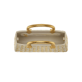 Serpentine Duo tote bag in multicolour Calla Crystals pattern on suede and black nappa leather lining. Captivating double-head snake body-shaped handles in gold-plated brass embellished with engraved scales. SRN-001-1308S-CRYS image 3