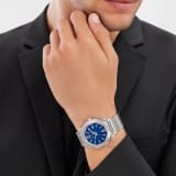 Octo Roma Automatic watch with mechanical manufacture movement, automatic winding, satin-brushed and polished stainless steel case and interchangeable bracelet, blue Clous de Paris dial. Water-resistant up to 100 metres 103739 image 1