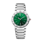 BVLGARI BVLGARI LADY watch with stainless steel case, stainless steel bracelet, stainless steel bezel engraved with double logo and green sun-brushed dial. 103693 image 1