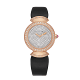 DIVAS‘ DREAM Uhr mit Gehäuse aus 18 Karat Roségold mit Diamanten im Brillantschliff, Zifferblatt mit Diamant-Pavé und schwarzem Satinarmband 102432 image 1