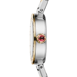 Bvlgari Bvlgari watch in 18 kt yellow gold and polished and satin-brushed stainless steel, double logo engraving on the bezel, white mother-of-pearl mosaic dial and 12 diamond indexes. Water-resistant up to 30 metres 104277 image 3