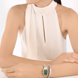 Serpenti Tubogas Studs Capsule single-spiral watch in stainless steel with 18 kt yellow gold diamond-set bezel, 18 kt yellow gold studs on the bracelet, and green malachite dial. Water-resistant up to 30 metres. Serpenti-Tubogas-Capsule-Green image 2