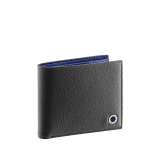 "BVLGARI BVLGARI" hipster compact wallet in black soft full grain calf leather and white agate calf leather. Iconic logo decoration in palladium plated brass coloured in white agate enamel BBM-WLT-HIPST-8C-SFGCL image 1