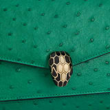 Serpenti Forever medium shoulder bag in vivid emerald green shiny ostrich skin with emerald green nappa leather lining. Captivating snakehead magnetic closure in light gold-plated brass embellished with black enamel and light gold-plated brass scales and black onyx eyes. 293263 image 5