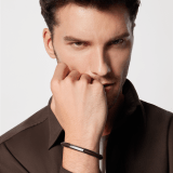 BULGARI BULGARI Man rigid bangle bracelet in palladium plated brass with fudge amethyst brown Urban grain calf leather inserts. Iconic BULGARI logo engraving and enamelled double logo on the edges. BBM-LOGO-UCL-FA image 3