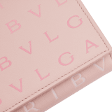 Bulgari Logo large wallet in crystal rose dégradé calf leather with hot-stamped Infinitum pattern all over and azalea quartz pink nappa leather interior. Gold-plated brass hardware and magnetic closure. BVL-LONGWALLETb image 4